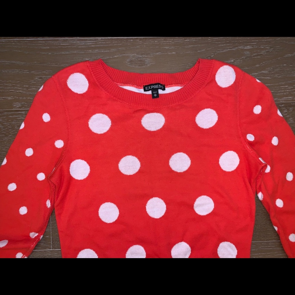 NEW Coral White Polka Dot Knit Crew Sweater XS